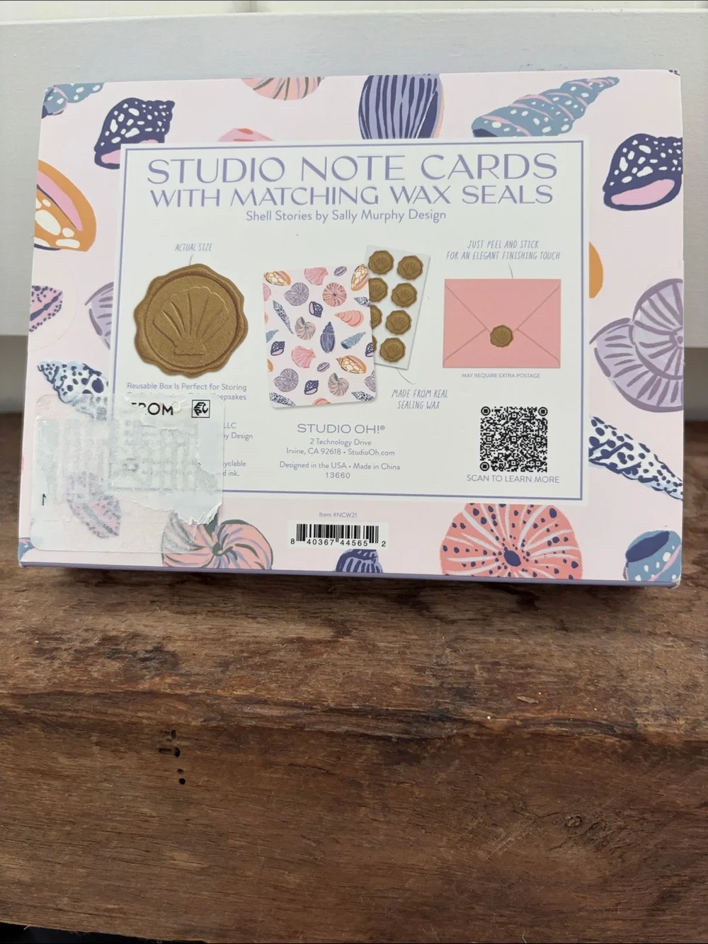 Studio Oh! Note Cards with Matching Wax Seals - Pink & Navy Shell Design